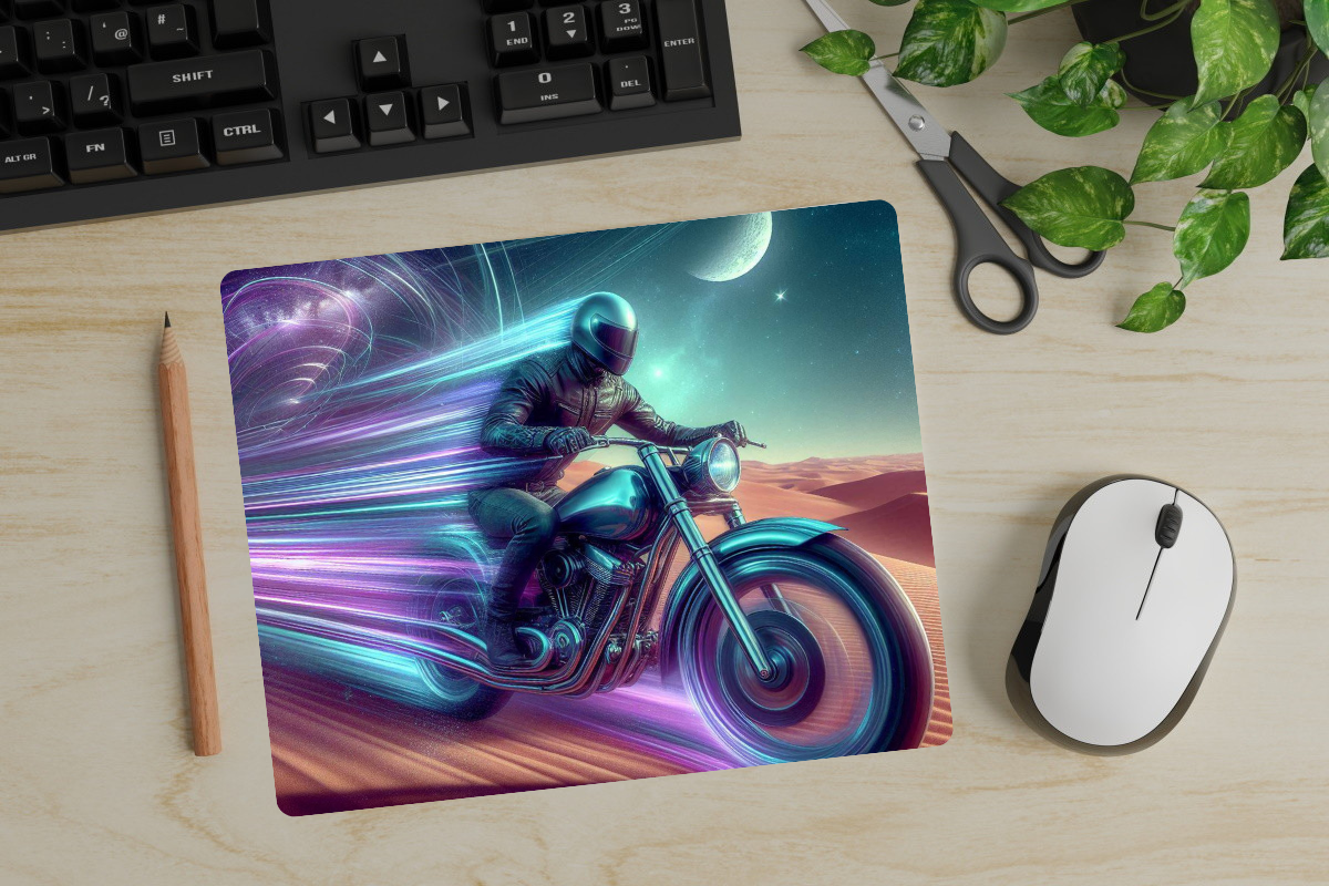 Futuristic Motorcycle Mouse Pad-Neon Speed Ride Design