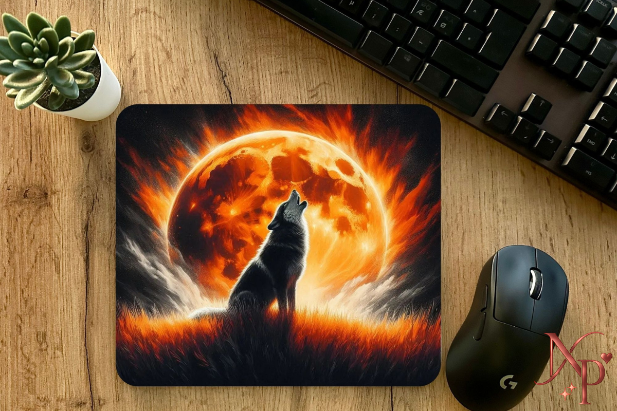 Fire Moon Wolf Mouse Pad