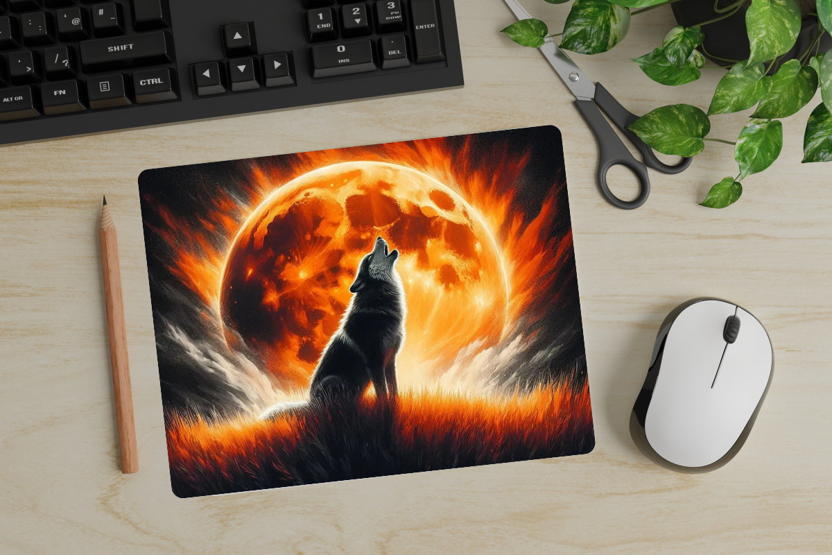 Fire Moon Wolf Mouse Pad