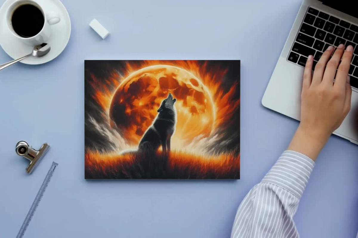 Fire Moon Wolf Mouse Pad