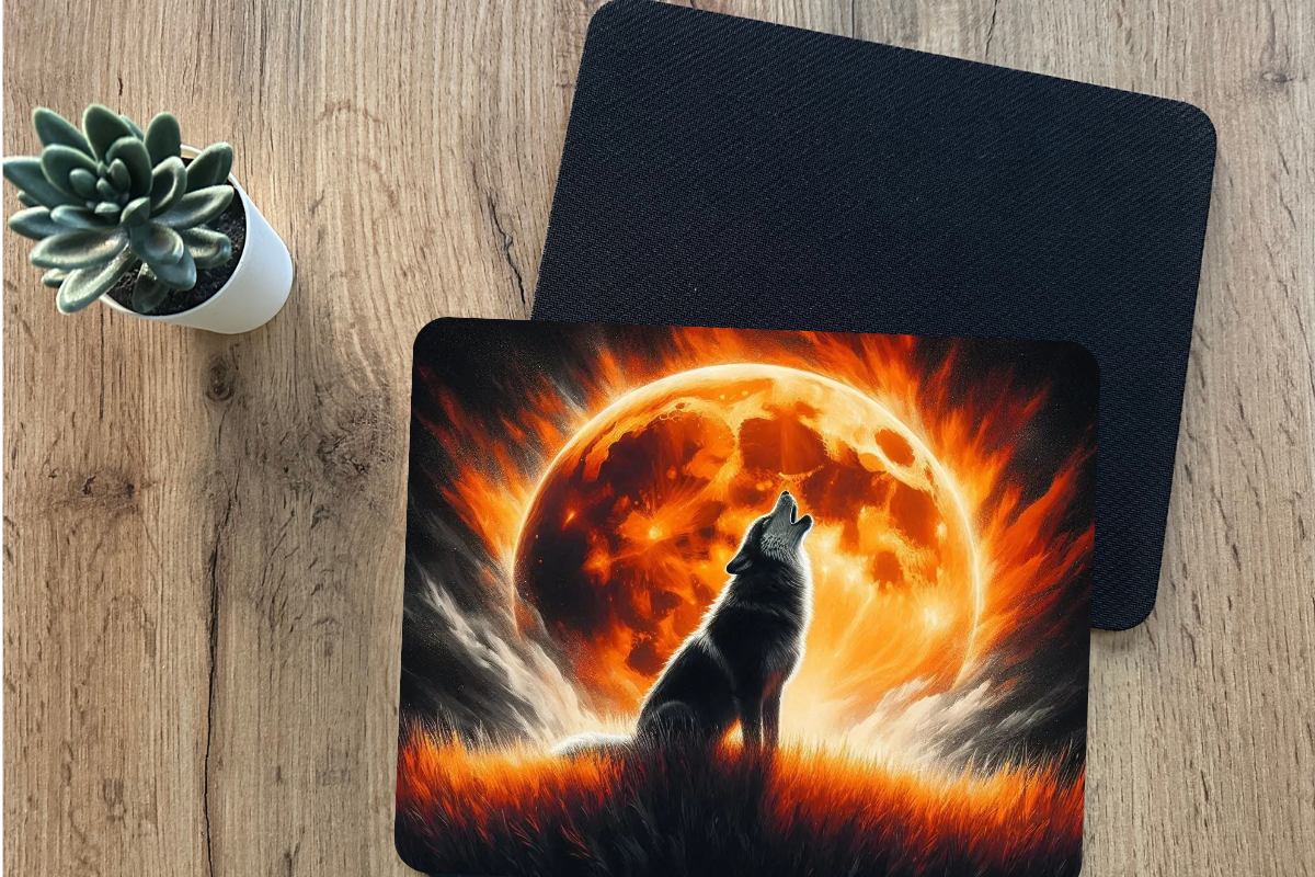 Fire Moon Wolf Mouse Pad