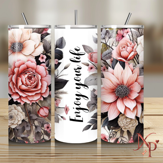 Floral "Enjoy your life" tumbler- 600 ml
