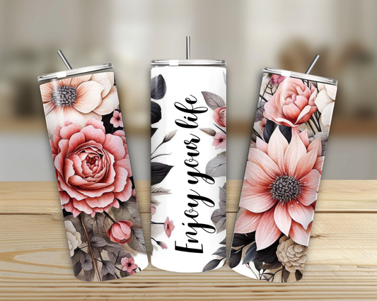 Floral "Enjoy your life" tumbler- 600 ml
