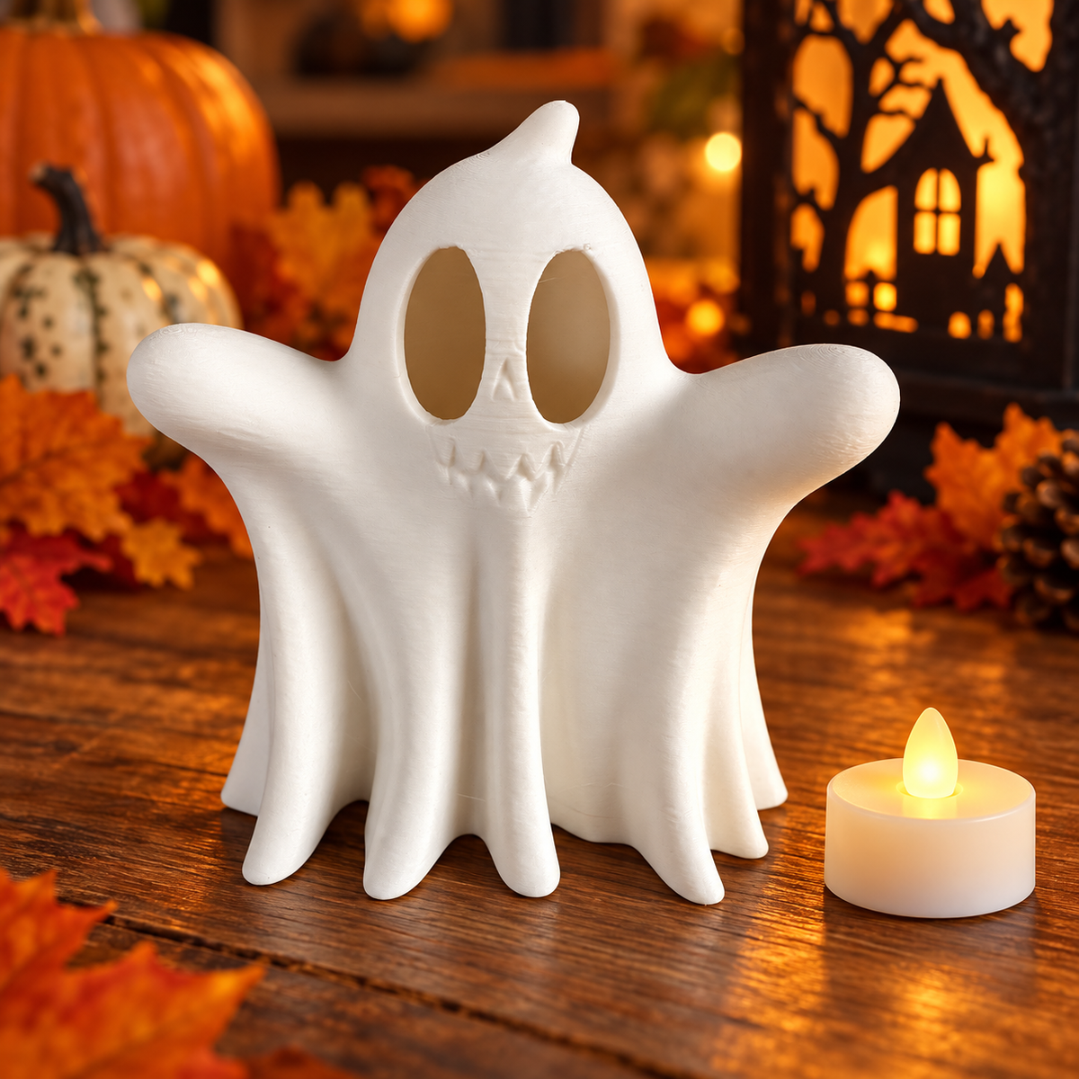 Halloween ghost LED tea light holder with included LED candle