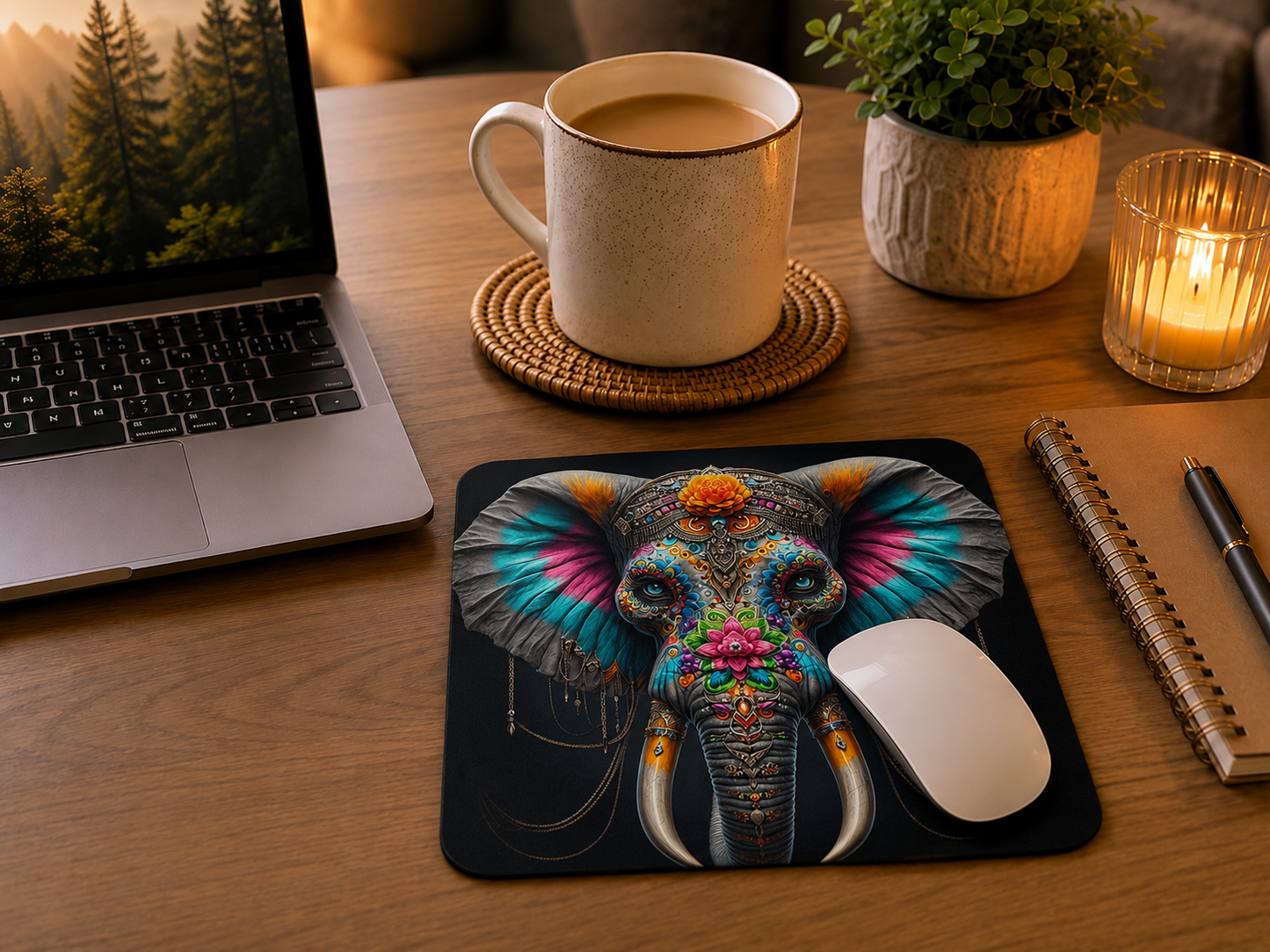 Colorful Elephant Art Mouse Pad
