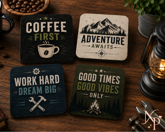 Modern Man Cave Drink Coaster Set | 4 Pieces
