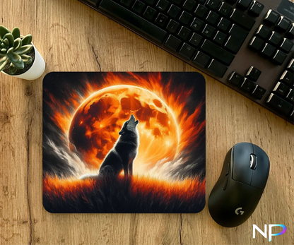Fire Moon Wolf Mouse Pad
