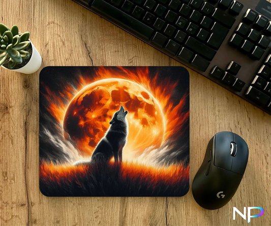 Fire Moon Wolf Mouse Pad