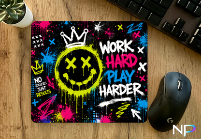 Work Hard Play Harder Graffiti Mouse Pad