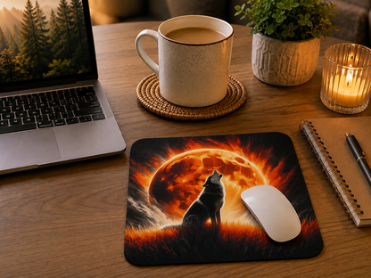 Fire Moon Wolf Mouse Pad