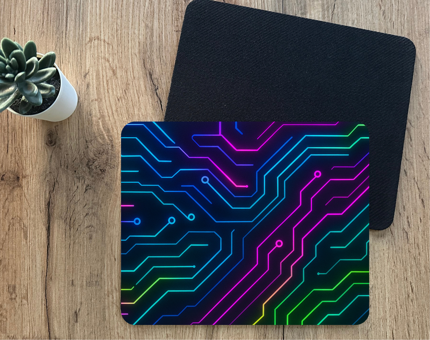 Neon Circuit Board Mouse Pad