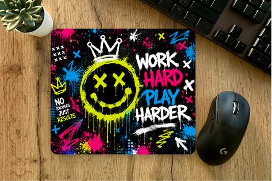 Work Hard Play Harder Graffiti Mouse Pad