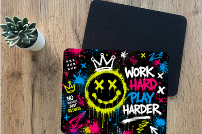 Work Hard Play Harder Graffiti Mouse Pad